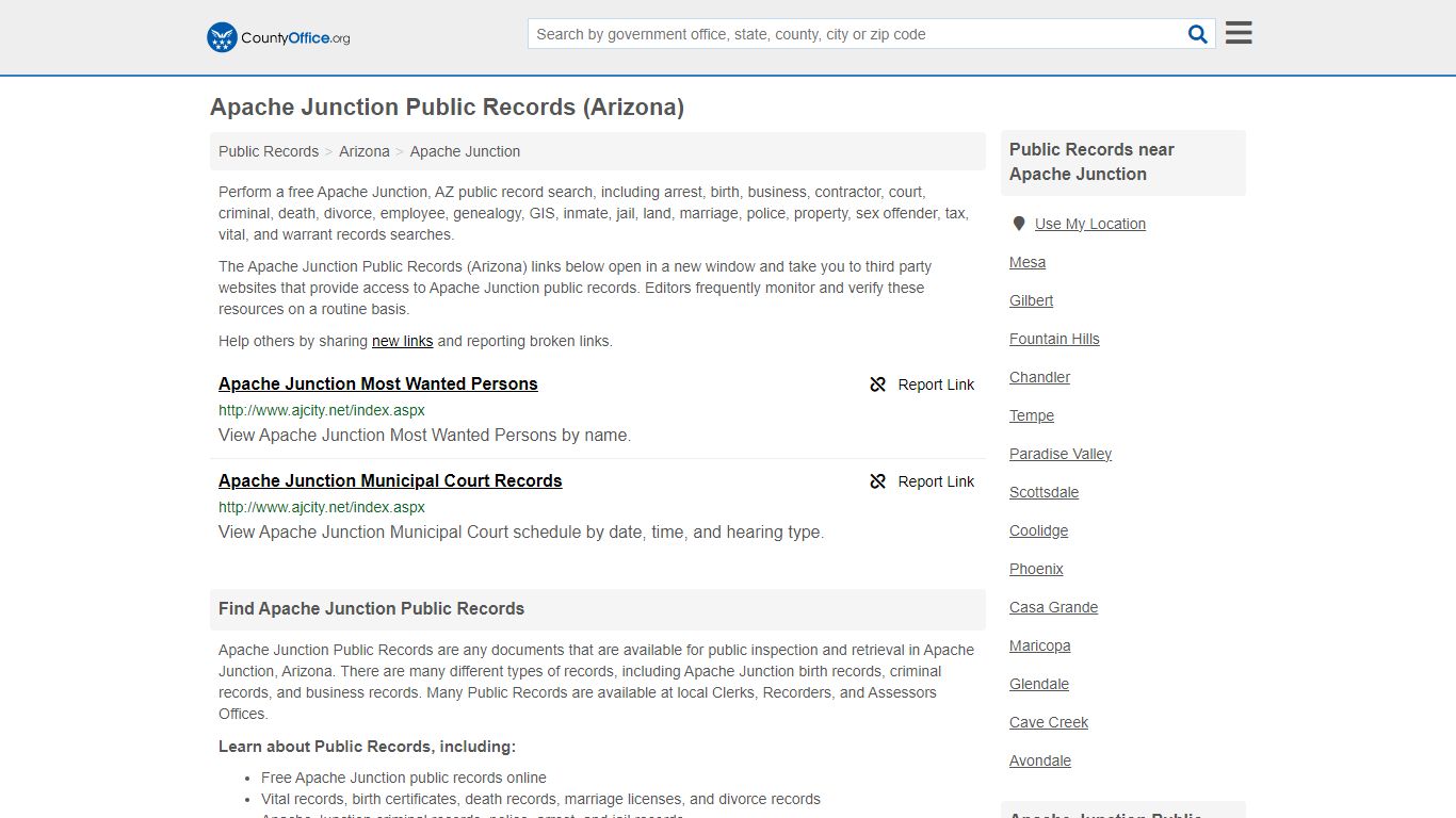 Apache Junction Public Records (Arizona) - County Office