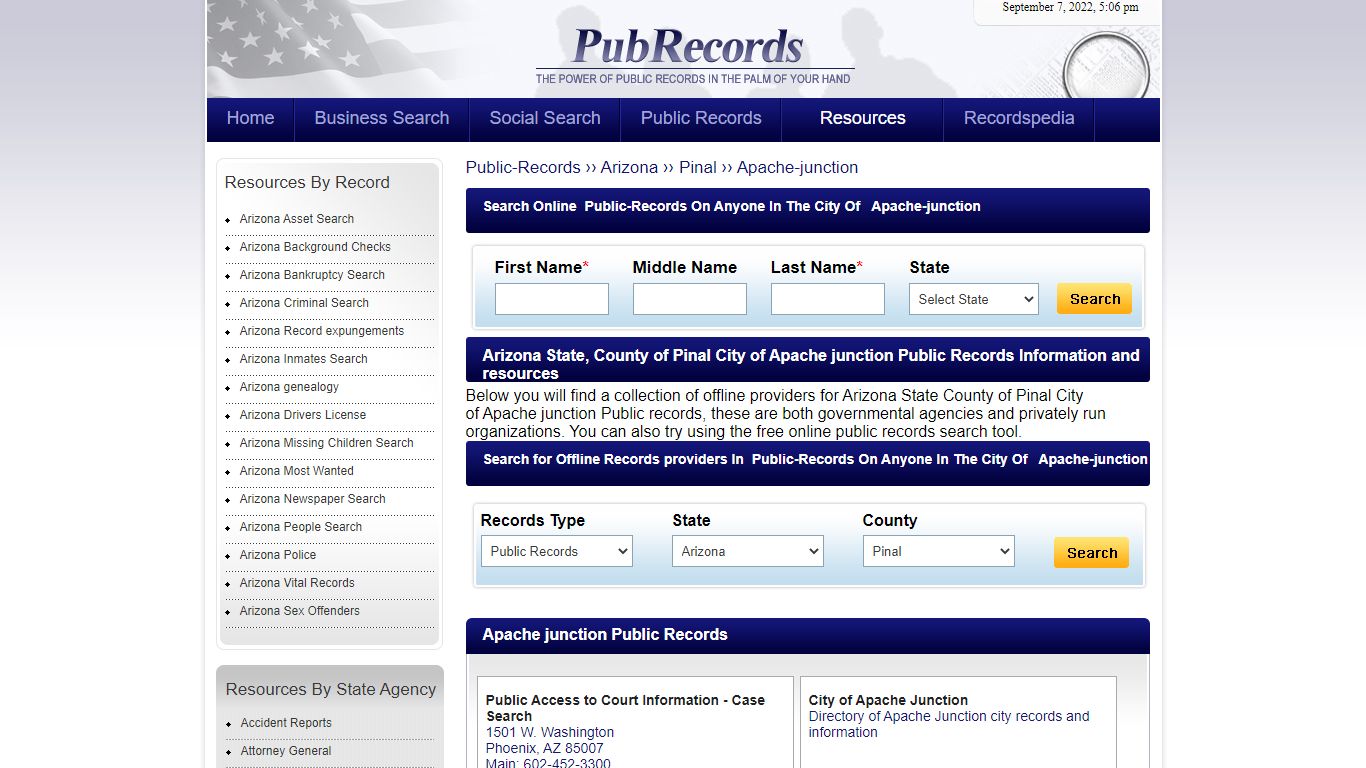 Apache junction, Pinal County, Arizona Public Records